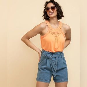 🆕 Ricki’s Sleeveless Top with Novelty Trim Top in Mock Orange Peach